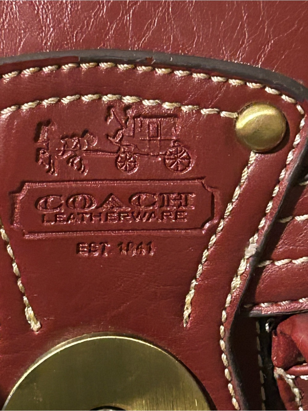 Women's Burgundy Leather Shoulder Bag with Gold Hardware - Picture 10 of 10